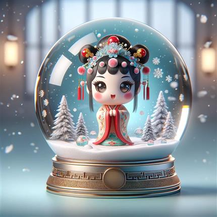 花旦冰雪童趣-中国京剧艺术基金会文创水晶球-在雪中绽放的京剧之美
