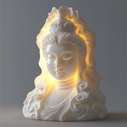 观音慈光-德化窑白釉观音像立体夜灯-点亮祥和与宁静的夜晚！
