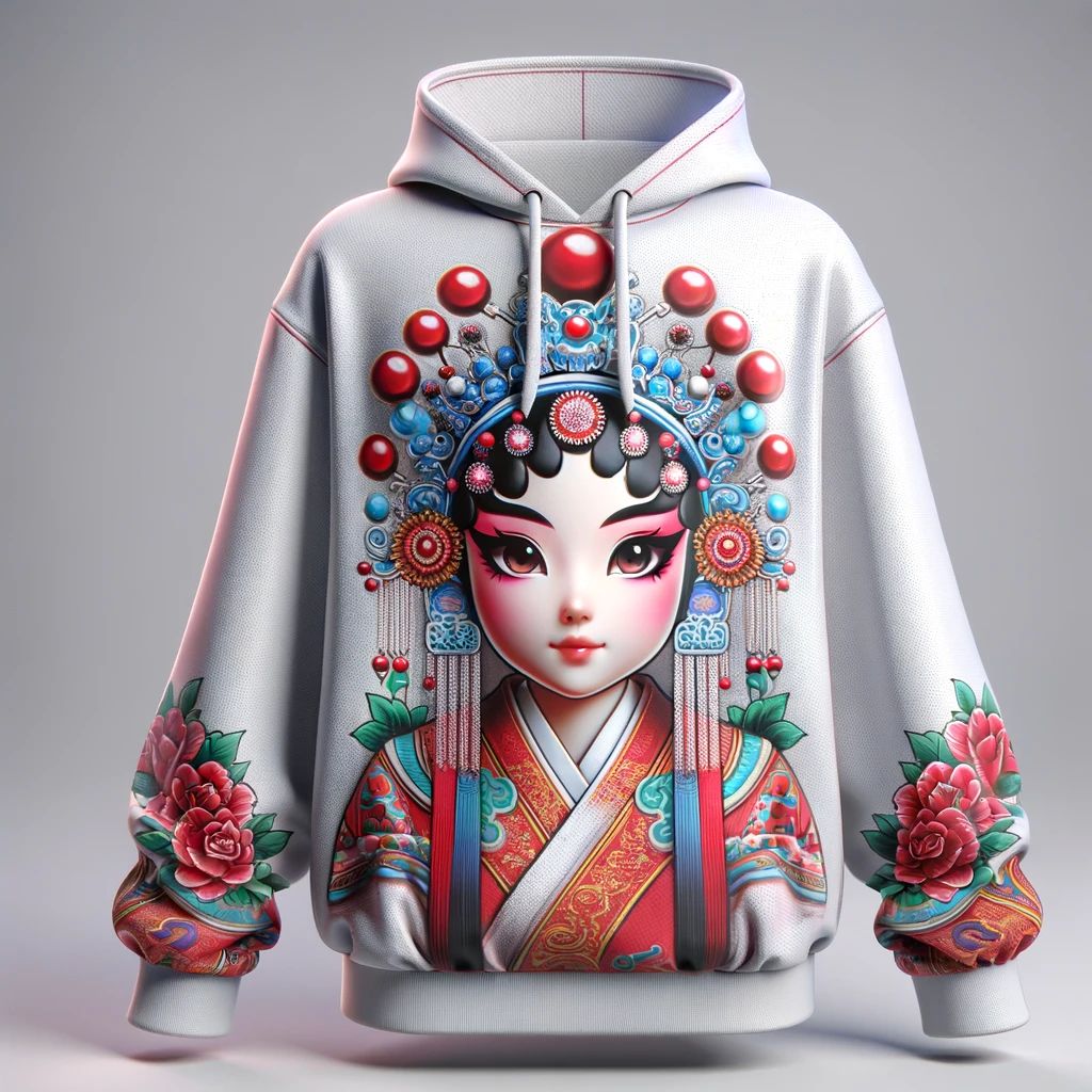 穿上华丽国粹!京剧华丽花旦连帽衫 - 彰显传统与时尚的完美结合! 1