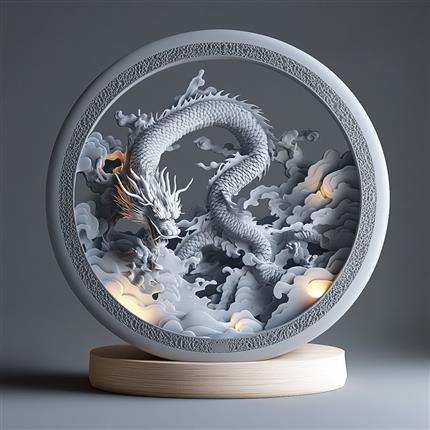 白龙祥瑞-苏州博物馆青花海水白龙盘立体夜灯，点亮传统文化的光辉！