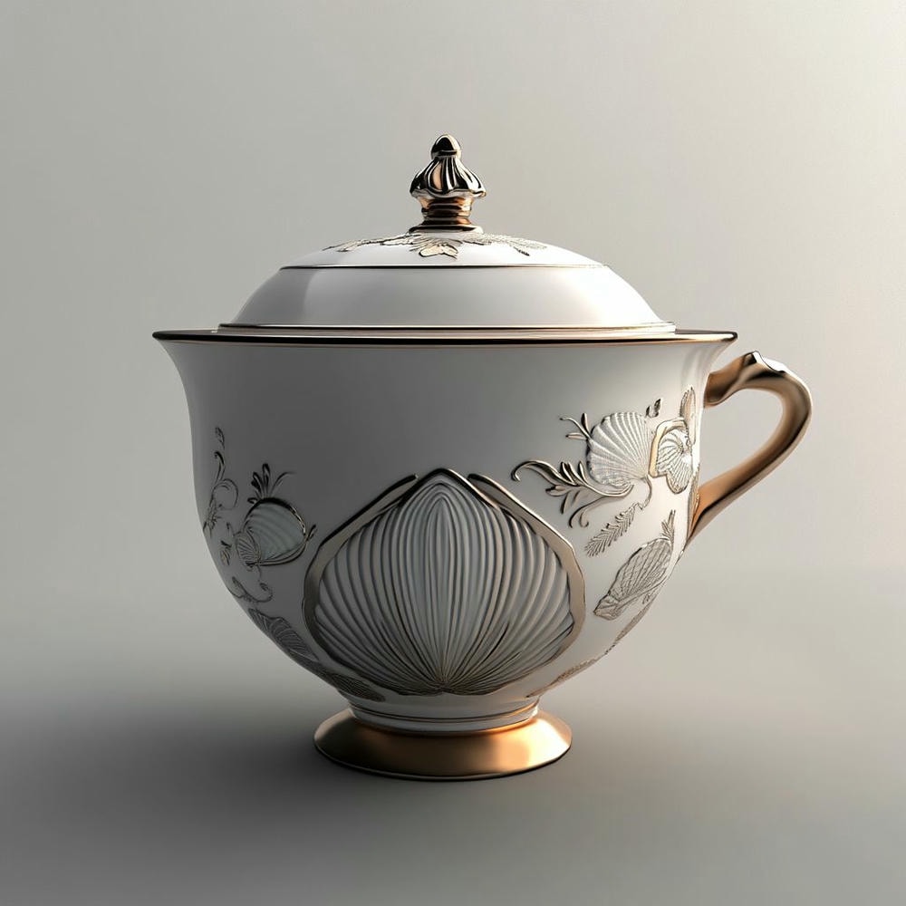 贝韵金辉盖碗-华丽典雅的海洋元素茶具,品味贵族般的生活仪式 1