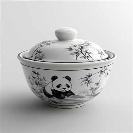 竹影熊趣-熊猫竹林盖碗-为您的茶席增添宁静自然的韵味！