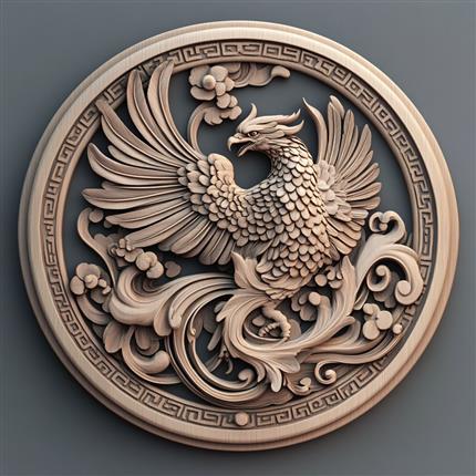 吉祥鸾凤-唐瑞兽鸾鸟花卉纹铜镜元素木雕-传承千年唐风之美！
