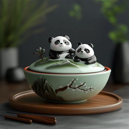 自然雅趣-山水熊趣盖碗-为您的茶席增添自然与童趣的点缀！