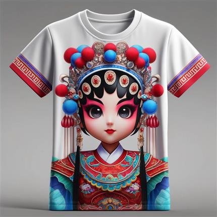 国粹风情！京剧花旦风情短袖T恤 - 彰显传统之美！