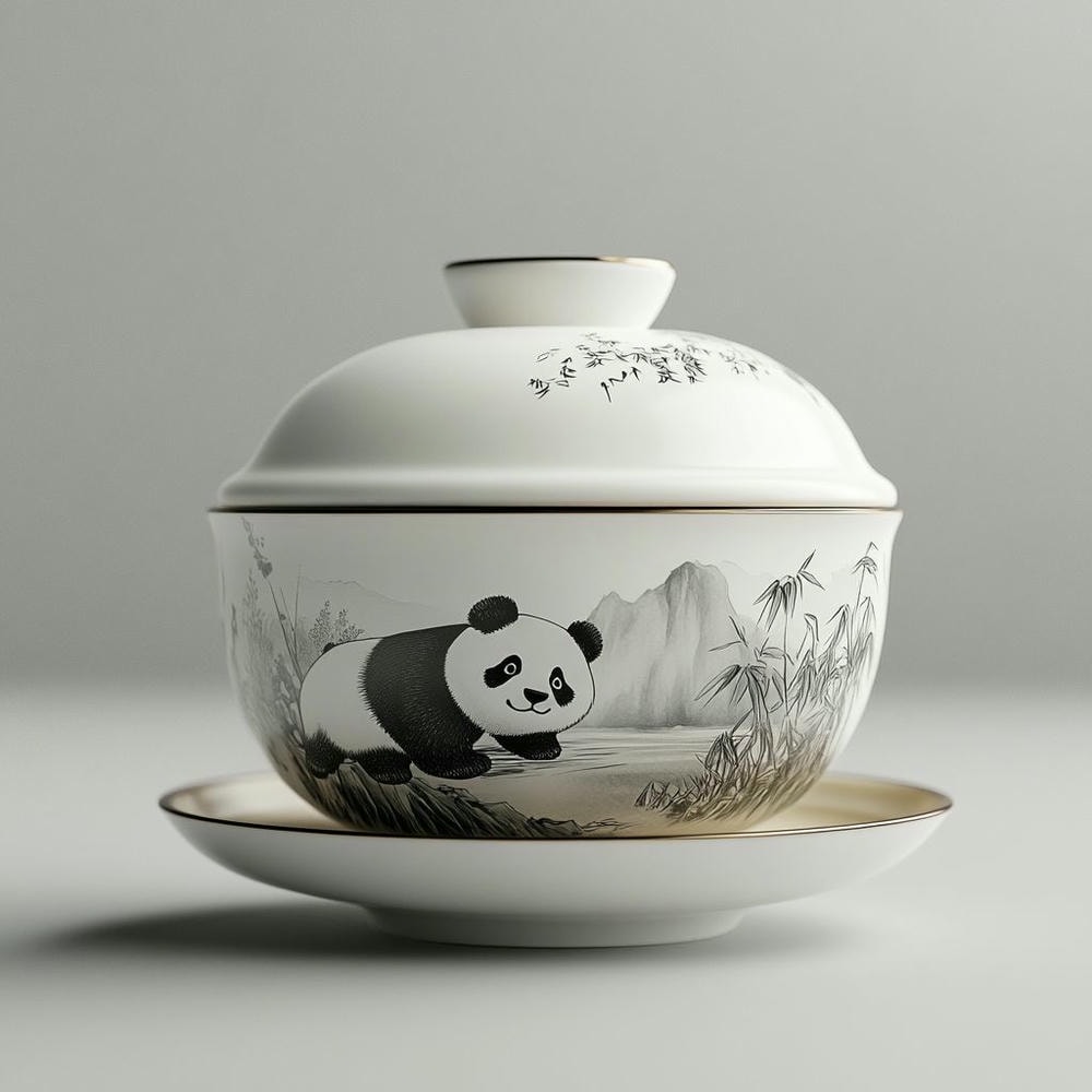 熊猫山水-山水熊影盖碗-为您的茶席增添自然与文化的韵味! 1