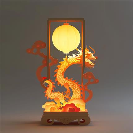 火龙腾云雕花灯-苏州博物馆青花五彩海水龙盘灵感打造，红色火龙演绎辉煌传奇！