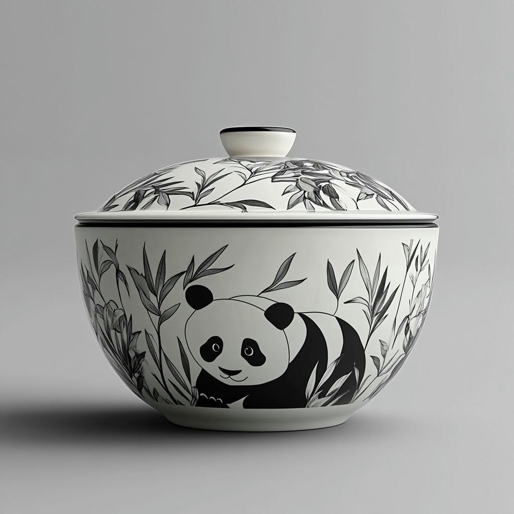 熊猫竹韵-竹影熊韵盖碗-为您的茶席增添自然与和谐之美! 1