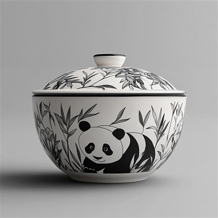 熊猫竹韵-竹影熊韵盖碗-为您的茶席增添自然与和谐之美！