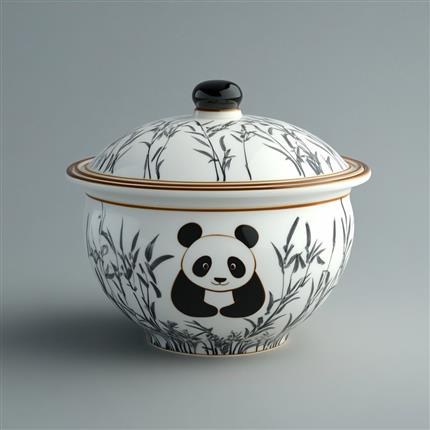 竹影萌宝-上海自然博物馆大熊猫盖碗-展现萌趣与雅致的完美结合