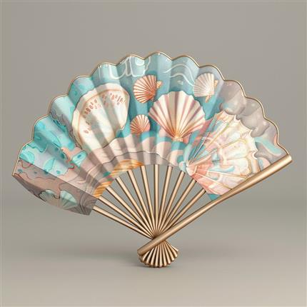 贝壳清风-青岛贝壳博物馆精美折扇，海洋风情随手可得