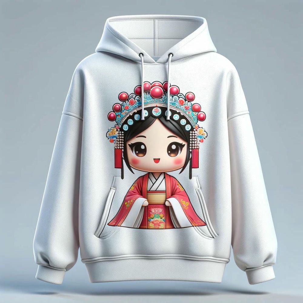 国粹萌趣!京剧萌趣花旦连帽衫 - 温暖你的冬日时光! 1