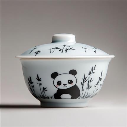 竹影悠然-上海自然博物馆大熊猫盖碗-国宝萌宠与你共品香茗