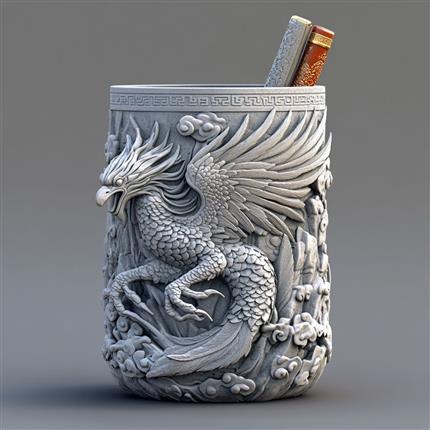瑞兽守护-唐瑞兽鸾鸟花卉纹铜镜笔筒-传统与实用的完美结合！