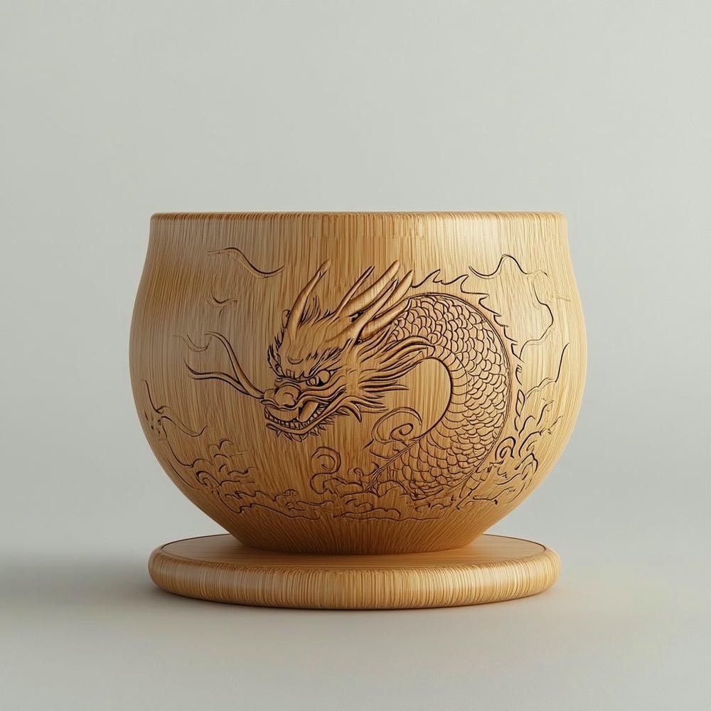 龙腾海韵木艺杯-苏州博物馆青花海水白龙盘为灵感的独特手工木艺品,古韵与现代的完美结合! 1