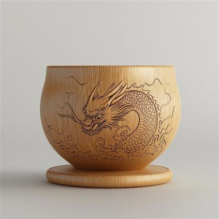 龙腾海韵木艺杯-苏州博物馆青花海水白龙盘为灵感的独特手工木艺品，古韵与现代的完美结合！