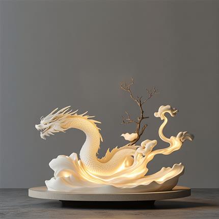 白龙之光-苏州博物馆青花海水白龙盘创意灯具，点亮传统之美！