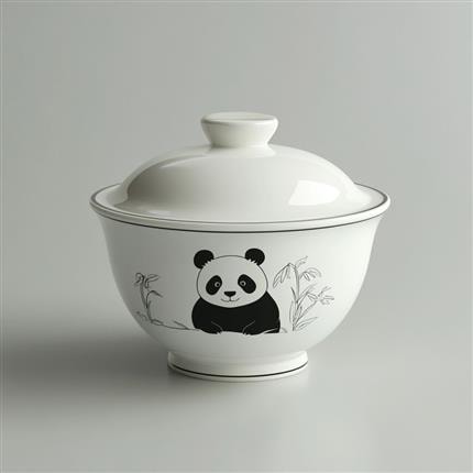 趣味无限-熊猫趣影盖碗-让茶席增添一丝萌趣与温馨！