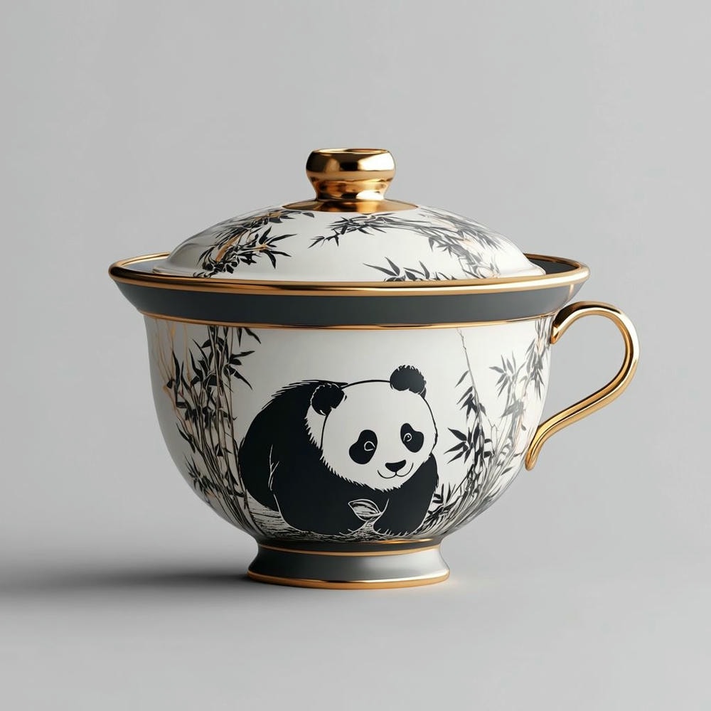 熊猫雅韵-金彩熊韵盖碗-为您的茶席增添华贵之美! 1