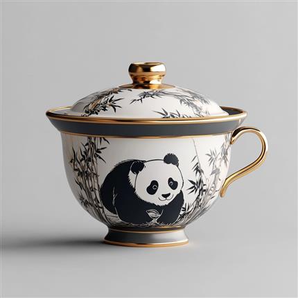 熊猫雅韵-金彩熊韵盖碗-为您的茶席增添华贵之美！