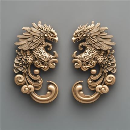 双飞瑞兽-唐瑞兽鸾鸟花卉纹铜镜元素耳饰-东方韵味的精致之选！