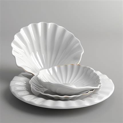 贝壳瓷器碗碟套装-青岛贝壳博物馆精品，海洋之美融入餐桌