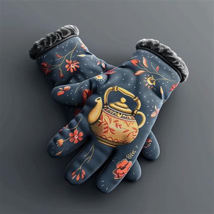 温暖茶韵！茶壶暖绒冬季手套-为您的冬季增添一份温暖与雅致！