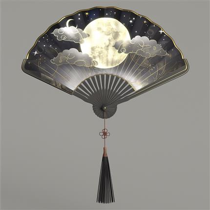 如梦似幻的月夜折扇，手握一轮明月，尽享夜色之美