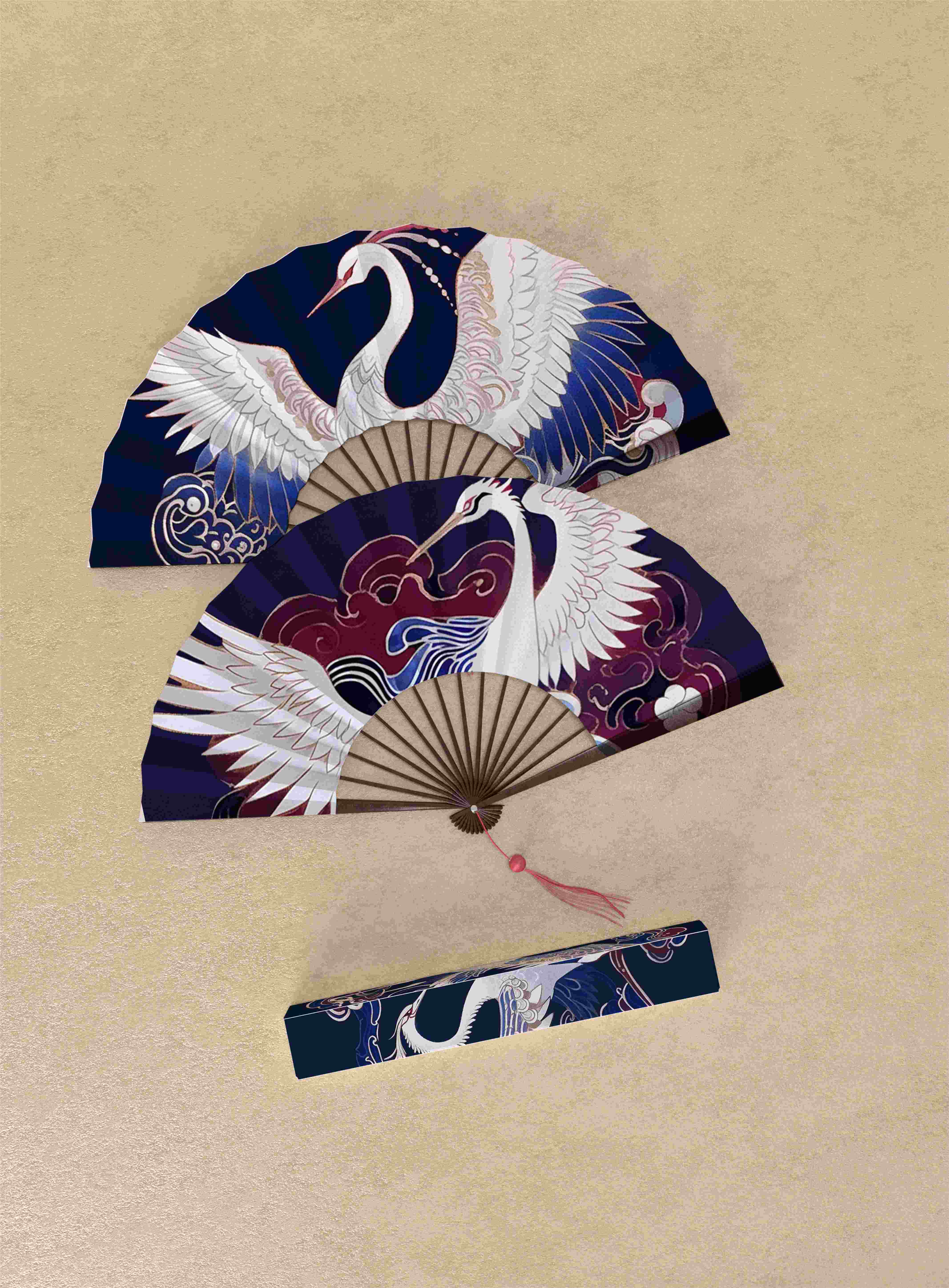 优雅云鹤折扇,携手传统之美伴你清凉一夏 1