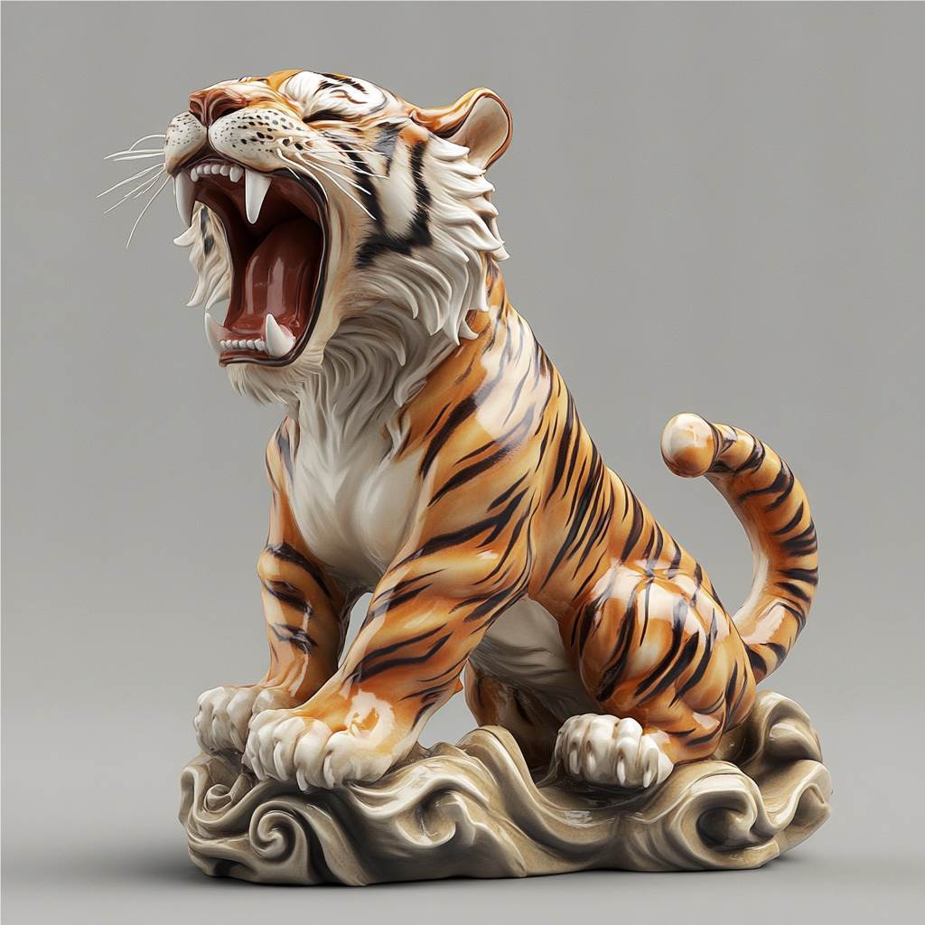 猛虎咆哮,气势如虹!华南虎陶瓷摆件彰显东方力量 1