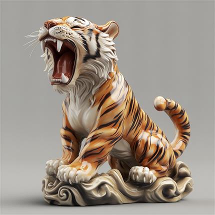 猛虎咆哮，气势如虹！华南虎陶瓷摆件彰显东方力量