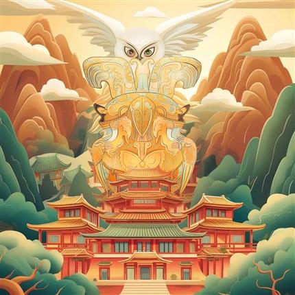  妇好鸮尊与白鸮守护，古韵楼阁展千年辉煌！